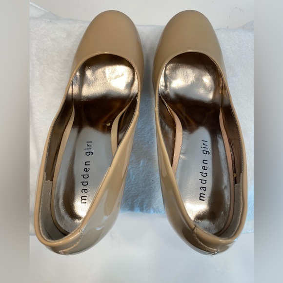 NIB Sz 8.5 - Madden Girl Fastenn Nude Patent Ultra High Stiletto Heeled Pumps - Picture 5 of 16